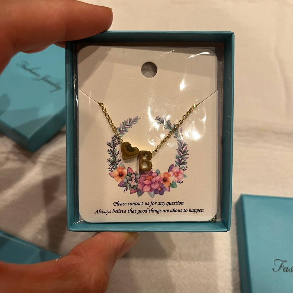 Gold B Initial Heart Necklace